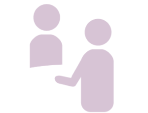 Illustration of two people having a conversation while sitting at a table