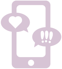 Illustration showing a mobile device receiving incoming text messages containing heart and exclaimation point symbols