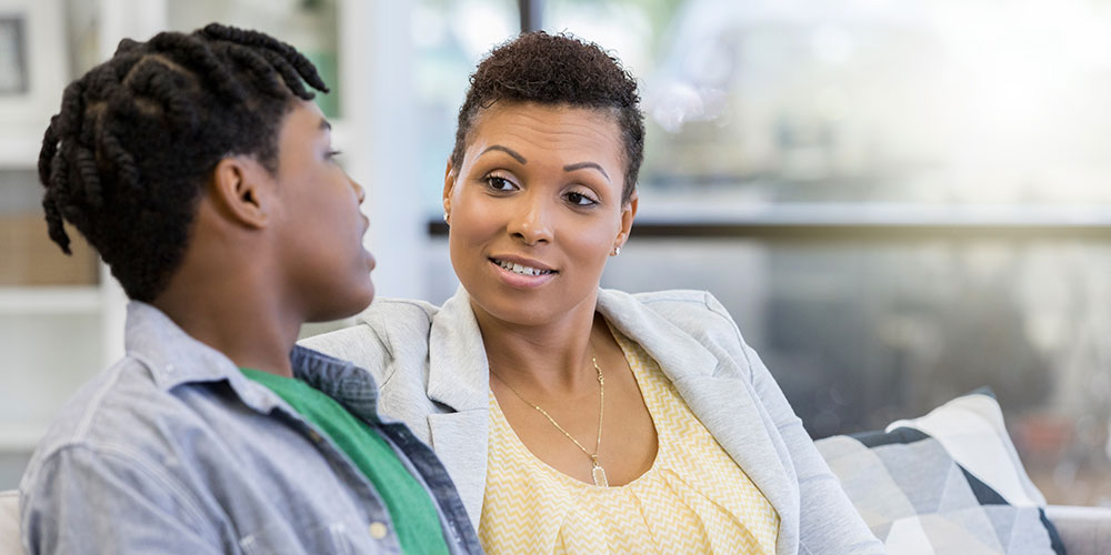 Mom having open conversation with teen