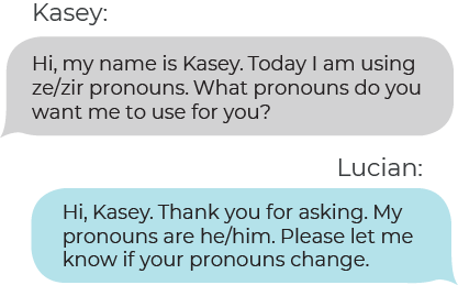 sample conversation to identify preferred pronouns